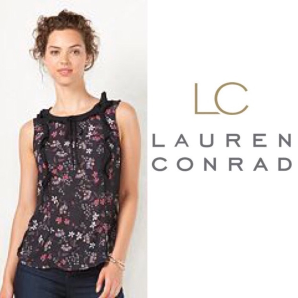 Lauren Conrad mixed media ruffle floral top